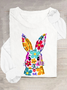 Happy Easter Bunny Flowers Print Casual Long Sleeve Shirt