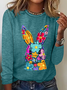 Happy Easter Bunny Flowers Print Casual Long Sleeve Shirt