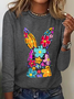 Happy Easter Bunny Flowers Print Casual Long Sleeve Shirt