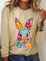 Happy Easter Bunny Flowers Print Casual Long Sleeve Shirt