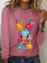 Happy Easter Bunny Flowers Print Casual Long Sleeve Shirt