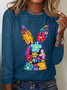 Happy Easter Bunny Flowers Print Casual Long Sleeve Shirt