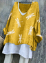 Vintage Dragonfly Cotton V Neck T-Shirt