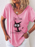 Am Fine Everything Is Fine Cat Print Shirts&Tops