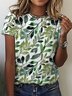 Casual Simple Leaf Print Crew Neck T-Shirt