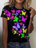 Womens Butterfly Print Crew Neck  T-Shirt
