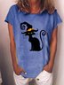 Women Black Cat Halloween Loose T-Shirt