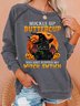 Womens Halloween Black Cat Letters Sweatshirt