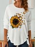 Women's Sunflower Butterfly Crew Neck Casual Long Sleeve Top