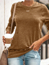 Round Neck Long Sleeve Casual Cotton-Blend T-shirt & Top