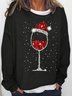 Women‘s Christmas Wine Print Crew Neck Casual Sweatshirt