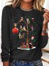 Women's Christmas Cat Tree Crew Neck Casual Top