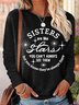 Women's Funny Word Sisters Are Like Stars Regular Fit Cotton-Blend Simple Long Sleeve Top