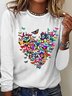 Women's Butterfly Heart Casual Crew Neck Top