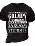 Men's I Am A  Grumpy Old Man My Level Of Sarcasm Depends On Your Level Of Stupidity Funny Graphic Print Crew Neck Text Letters Cotton Casual T-Shirt
