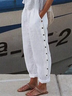 Buttoned cotton Loose Plain Pants