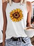 Womens Sunflower Flower Print Garden Casual Crew Neck Tank Top