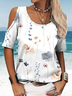Women's Crew Neck Floral Casual Solid Drop Shoulder T-Shirt