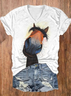 Women's Funny Horse Print  Cotton-Blend Casual T-Shirt