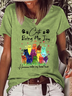 Funny Cat Cotton-Blend Loose Casual Text Letters T-Shirt