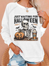 Just waiting for Halloween Crew Neck Animal Casual Sweatshirt