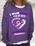 Women's Alzheimer's Awareness I Wear Purple For My Mom - Heart Ribbon Casual Sweatshirt