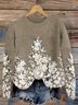 Vintage floral embroidery art knitted round neck sweater