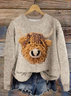 Women's Vintage Highland Cow Print Crew Neck Sweater