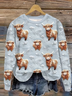 Women's Vintage Highland Cow Print Regular Fit Sweatshirt