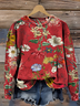 Vintage Floral Print Casual Sweatshirt