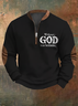 Men's Vintage Faith "Without God I Am Nothing," Printed Zip Collar Sweatshirt