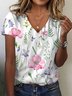 Floral Print Short Sleeve V-Neck T-shirt