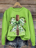 Women'S Retro St. Patrick's Day God Christian Cross Print Sweatshirt