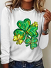 St Patrick's Day Clover Print Casual Long Sleeve Shirt