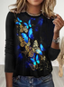 Women's Long Sleeve T-shirt Spring/Fall Black Butterfly Printing Jersey Crew Neck Daily Going Out Casual Top