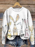 Women'S Watercolor Bunny Print Long Sleeve Sweatshirt
