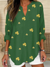 Women's St. Patrick's Day Shamrock Print V Neck Long Sleeve Shirt Top