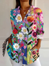 Women's Long Sleeve Shirt Spring/Fall As Picture Floral Buckle Shirt Collar Daily Going Out Casual Top