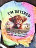 Women's Tie Dye Art Western Cow Print Crew Neck T-Shirt