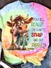 Women's Tie Dye Art Cute Western Cow Print Crew Neck T-Shirt
