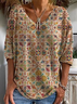 Women's Floral Spring V-Neck Print Casual Long Sleeve T-Shirt