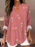 Women's Artistic Floral Print Elegant Casual V Neck Shirt