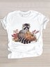 Casual Animal Cotton Crew Neck T-Shirt
