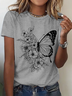 Floral Butterfly Cotton T-Shirt