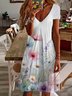 Women's Floral Spring Print Casual V-Neck Short Sleeve Dress