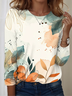 Casual Floral Print Crew Neck Cotton T-Shirt