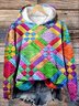 Colorful Checkered Print Casual Hoodie Sweatshirt