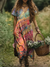 Regular Fit Casual Floral V Neck Dress With No
