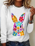 Happy Easter Bunny Flowers Print Casual Long Sleeve Shirt